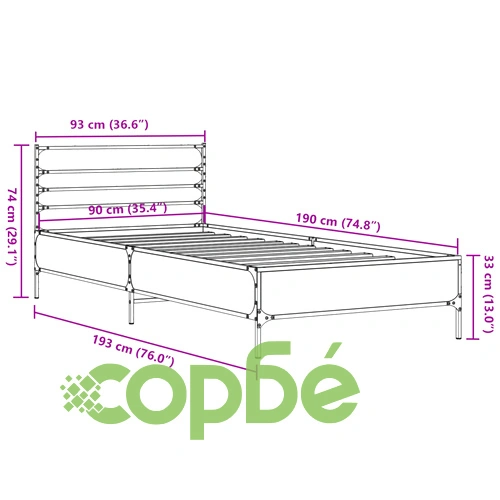 Рамка за легло, дъб сонома, 90x190 см, инженерно дърво и метал ➤ топ цена ➤ sorbe.bg