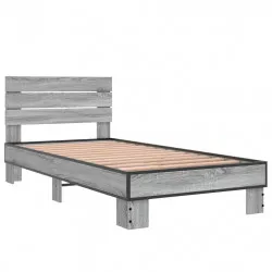 Рамка за легло, сив сонома, 90x190 см, инженерно дърво и метал