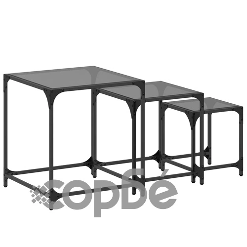 Стифиращи кафе маси, 3 бр, с черен стъклен плот, стомана ➤ топ цена ➤ sorbe.bg