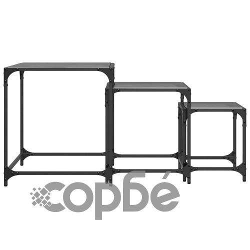 Стифиращи кафе маси, 3 бр, с черен стъклен плот, стомана ➤ топ цена ➤ sorbe.bg