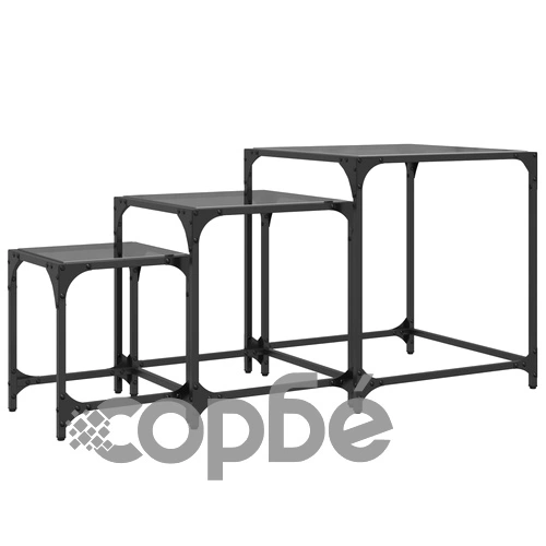 Стифиращи кафе маси, 3 бр, с черен стъклен плот, стомана ➤ топ цена ➤ sorbe.bg