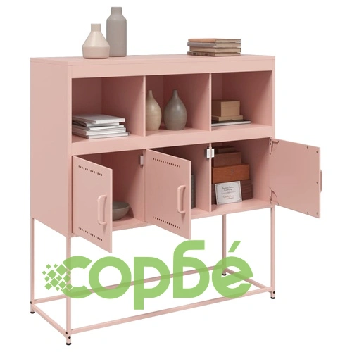 Бюфет, розов, 100,5x39x107 см, стомана ➤ топ цена ➤ sorbe.bg
