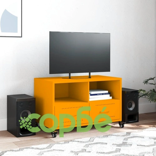 ТВ шкаф, горчица жълто, 68x39x43,5 см, стомана ➤ топ цена ➤ sorbe.bg