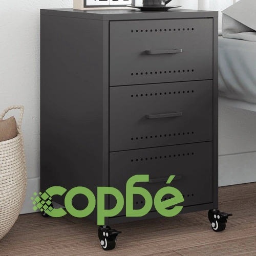 Нощно шкафче, черно, 36x39x59,5 см, стомана ➤ топ цена ➤ sorbe.bg