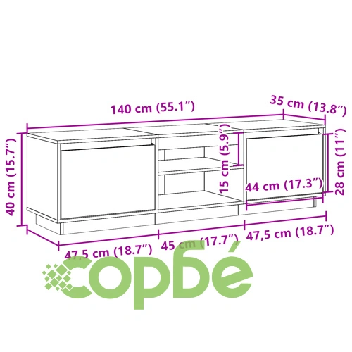ТВ шкаф, восъчнокафяв, 140x35x40 см, бор масив ➤ топ цена ➤ sorbe.bg