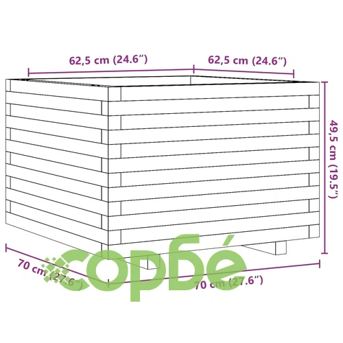 Градинска кашпа 70x70x49,5 см масивна борова дървесина ➤ топ цена ➤ sorbe.bg