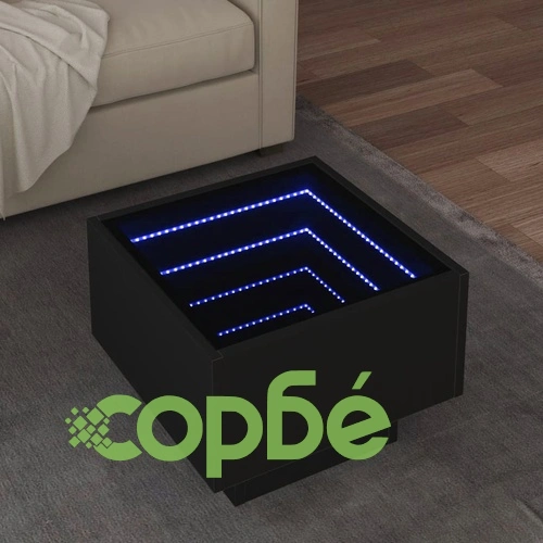 Помощна маса с LED черна 40x40x30 см инженерно дърво ➤ топ цена ➤ sorbe.bg