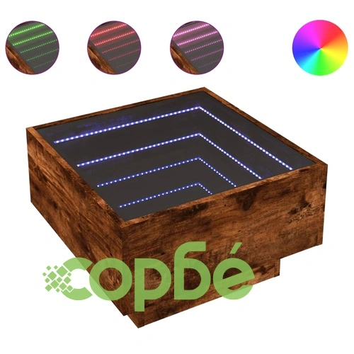 Маса за кафе с LED, опушен дъб, 50x50x30 см, инженерно дърво ➤ топ цена ➤ sorbe.bg