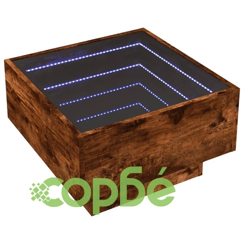 Маса за кафе с LED, опушен дъб, 50x50x30 см, инженерно дърво ➤ топ цена ➤ sorbe.bg