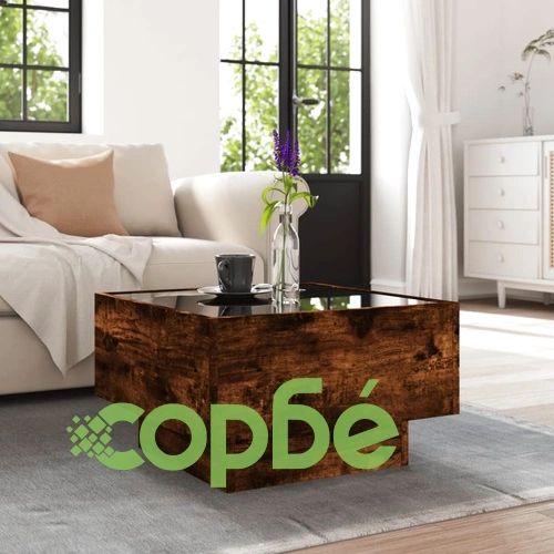 Маса за кафе с LED, опушен дъб, 50x50x30 см, инженерно дърво ➤ топ цена ➤ sorbe.bg