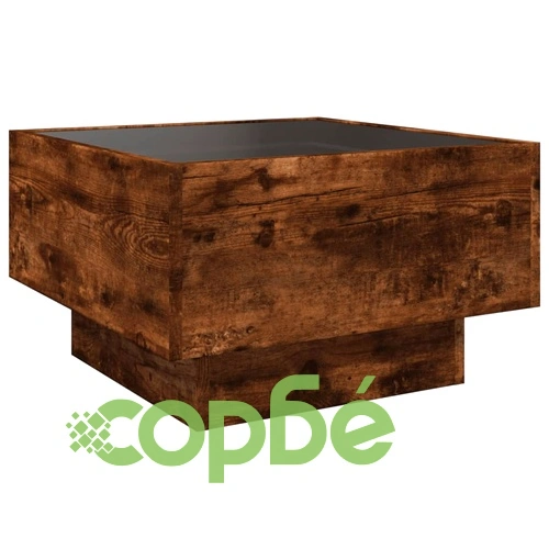 Маса за кафе с LED, опушен дъб, 50x50x30 см, инженерно дърво ➤ топ цена ➤ sorbe.bg