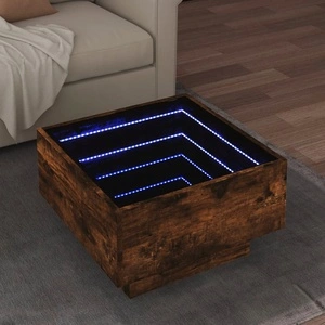 Маса за кафе с LED, опушен дъб, 50x50x30 см, инженерно дърво