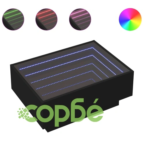 Маса за кафе с LED, черна, 70x50x30 см, инженерно дърво ➤ топ цена ➤ sorbe.bg