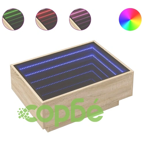 Маса за кафе с LED, дъб сонома, 70x50x30 см, инженерно дърво ➤ топ цена ➤ sorbe.bg