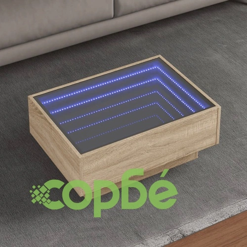 Маса за кафе с LED, дъб сонома, 70x50x30 см, инженерно дърво ➤ топ цена ➤ sorbe.bg