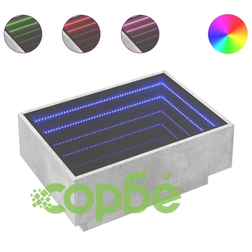 Маса за кафе с LED, бетонно сива, 70x50x30 см, инженерно дърво ➤ топ цена ➤ sorbe.bg