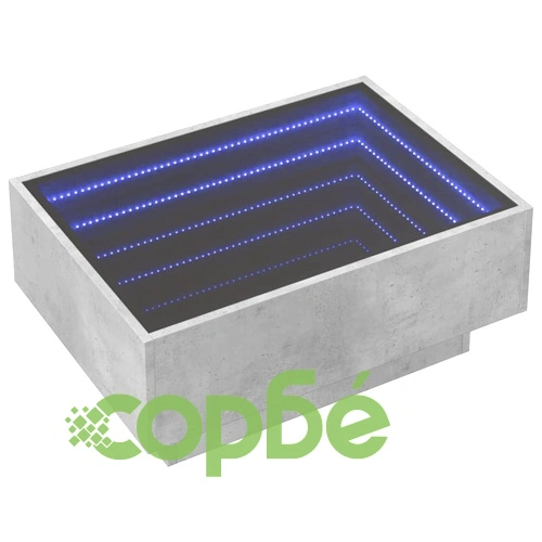 Маса за кафе с LED, бетонно сива, 70x50x30 см, инженерно дърво ➤ топ цена ➤ sorbe.bg