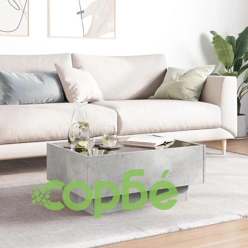 Маса за кафе с LED, бетонно сива, 70x50x30 см, инженерно дърво ➤ топ цена ➤ sorbe.bg