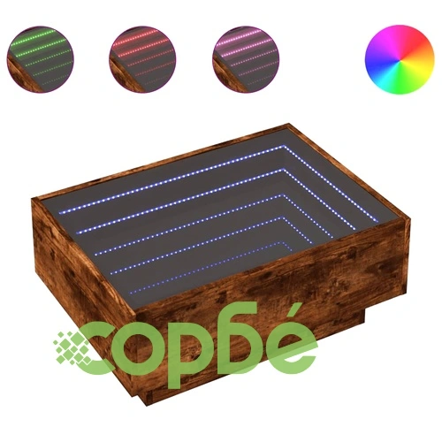 Маса за кафе с LED, опушен дъб, 70x50x30 см, инженерно дърво ➤ топ цена ➤ sorbe.bg
