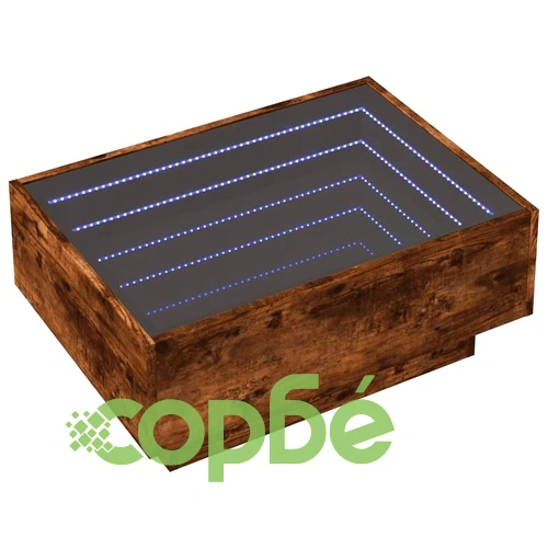 Маса за кафе с LED, опушен дъб, 70x50x30 см, инженерно дърво ➤ топ цена ➤ sorbe.bg