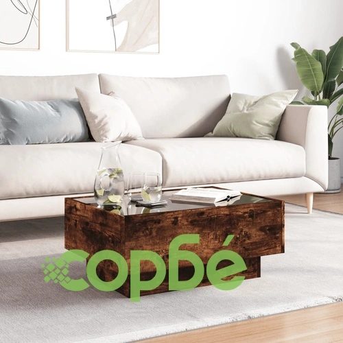 Маса за кафе с LED, опушен дъб, 70x50x30 см, инженерно дърво ➤ топ цена ➤ sorbe.bg