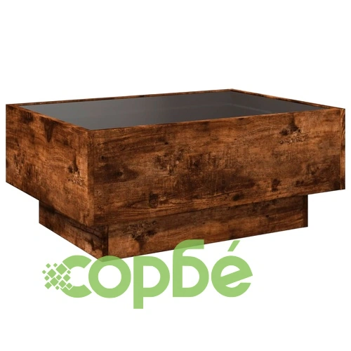 Маса за кафе с LED, опушен дъб, 70x50x30 см, инженерно дърво ➤ топ цена ➤ sorbe.bg