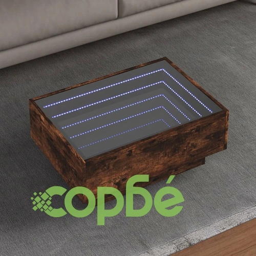 Маса за кафе с LED, опушен дъб, 70x50x30 см, инженерно дърво ➤ топ цена ➤ sorbe.bg