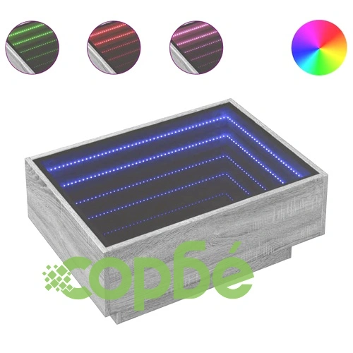 Маса за кафе с LED, сив сонома, 70x50x30 см, инженерно дърво ➤ топ цена ➤ sorbe.bg