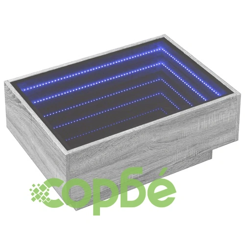 Маса за кафе с LED, сив сонома, 70x50x30 см, инженерно дърво ➤ топ цена ➤ sorbe.bg