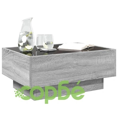 Маса за кафе с LED, сив сонома, 70x50x30 см, инженерно дърво ➤ топ цена ➤ sorbe.bg