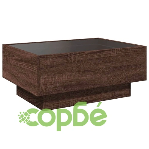 Маса за кафе с LED, кафяв дъб, 70x50x30 см, инженерно дърво ➤ топ цена ➤ sorbe.bg