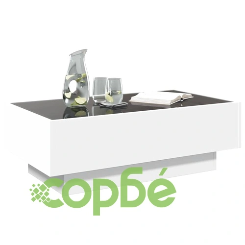Маса за кафе с LED, бяла, 90x50x30 см, инженерно дърво ➤ топ цена ➤ sorbe.bg