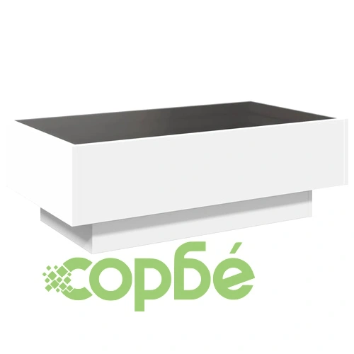 Маса за кафе с LED, бяла, 90x50x30 см, инженерно дърво ➤ топ цена ➤ sorbe.bg