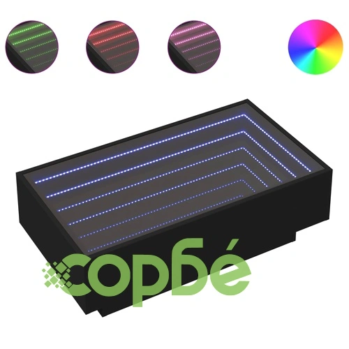 Маса за кафе с LED, черна, 90x50x30 см, инженерно дърво ➤ топ цена ➤ sorbe.bg