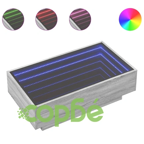 Маса за кафе с LED, сив сонома, 90x50x30 см, инженерно дърво ➤ топ цена ➤ sorbe.bg