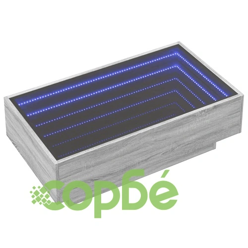 Маса за кафе с LED, сив сонома, 90x50x30 см, инженерно дърво ➤ топ цена ➤ sorbe.bg