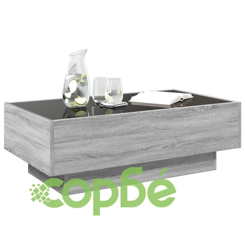 Маса за кафе с LED, сив сонома, 90x50x30 см, инженерно дърво ➤ топ цена ➤ sorbe.bg