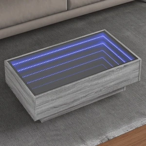 Маса за кафе с LED, сив сонома, 90x50x30 см, инженерно дърво