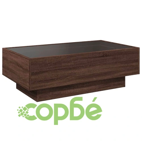 Маса за кафе с LED, кафяв дъб, 90x50x30 см, инженерно дърво ➤ топ цена ➤ sorbe.bg