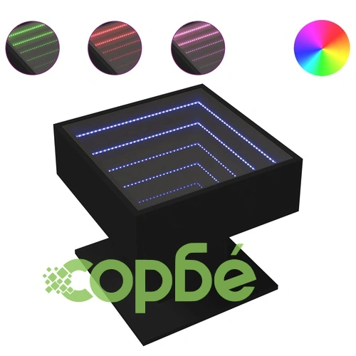 Маса за кафе с LED, черна, 50x50x45 см, инженерно дърво ➤ топ цена ➤ sorbe.bg