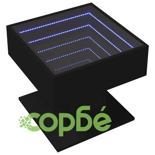 Маса за кафе с LED, черна, 50x50x45 см, инженерно дърво ➤ топ цена ➤ sorbe.bg