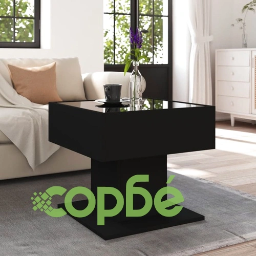 Маса за кафе с LED, черна, 50x50x45 см, инженерно дърво ➤ топ цена ➤ sorbe.bg