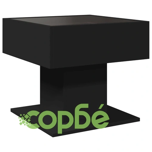 Маса за кафе с LED, черна, 50x50x45 см, инженерно дърво ➤ топ цена ➤ sorbe.bg