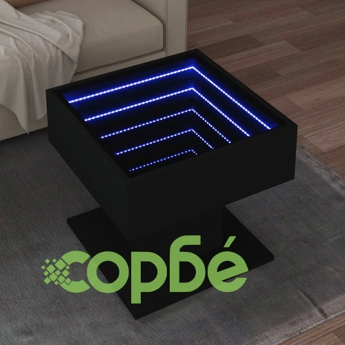 Маса за кафе с LED, черна, 50x50x45 см, инженерно дърво ➤ топ цена ➤ sorbe.bg