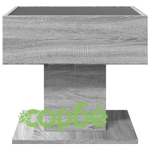 Маса за кафе с LED, сив сонома, 50x50x45 см, инженерно дърво ➤ топ цена ➤ sorbe.bg