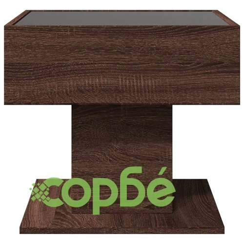 Маса за кафе с LED, кафяв дъб, 50x50x45 см, инженерно дърво ➤ топ цена ➤ sorbe.bg