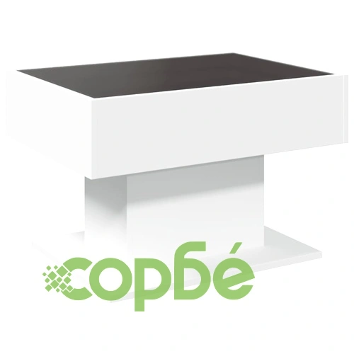 Маса за кафе с LED, бяла, 70x50x45 см, инженерно дърво ➤ топ цена ➤ sorbe.bg