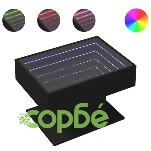Маса за кафе с LED, черна, 70x50x45 см, инженерно дърво ➤ топ цена ➤ sorbe.bg