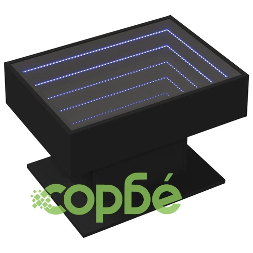 Маса за кафе с LED, черна, 70x50x45 см, инженерно дърво ➤ топ цена ➤ sorbe.bg