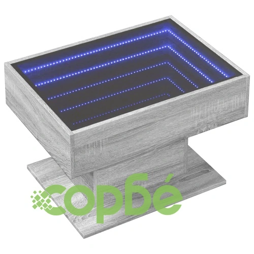 Маса за кафе с LED, сив сонома, 70x50x45 см, инженерно дърво ➤ топ цена ➤ sorbe.bg